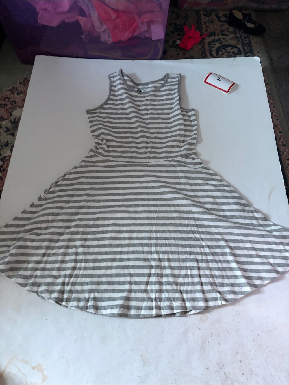 Primary Striped Sleeveless Knit Dress in Gray and White